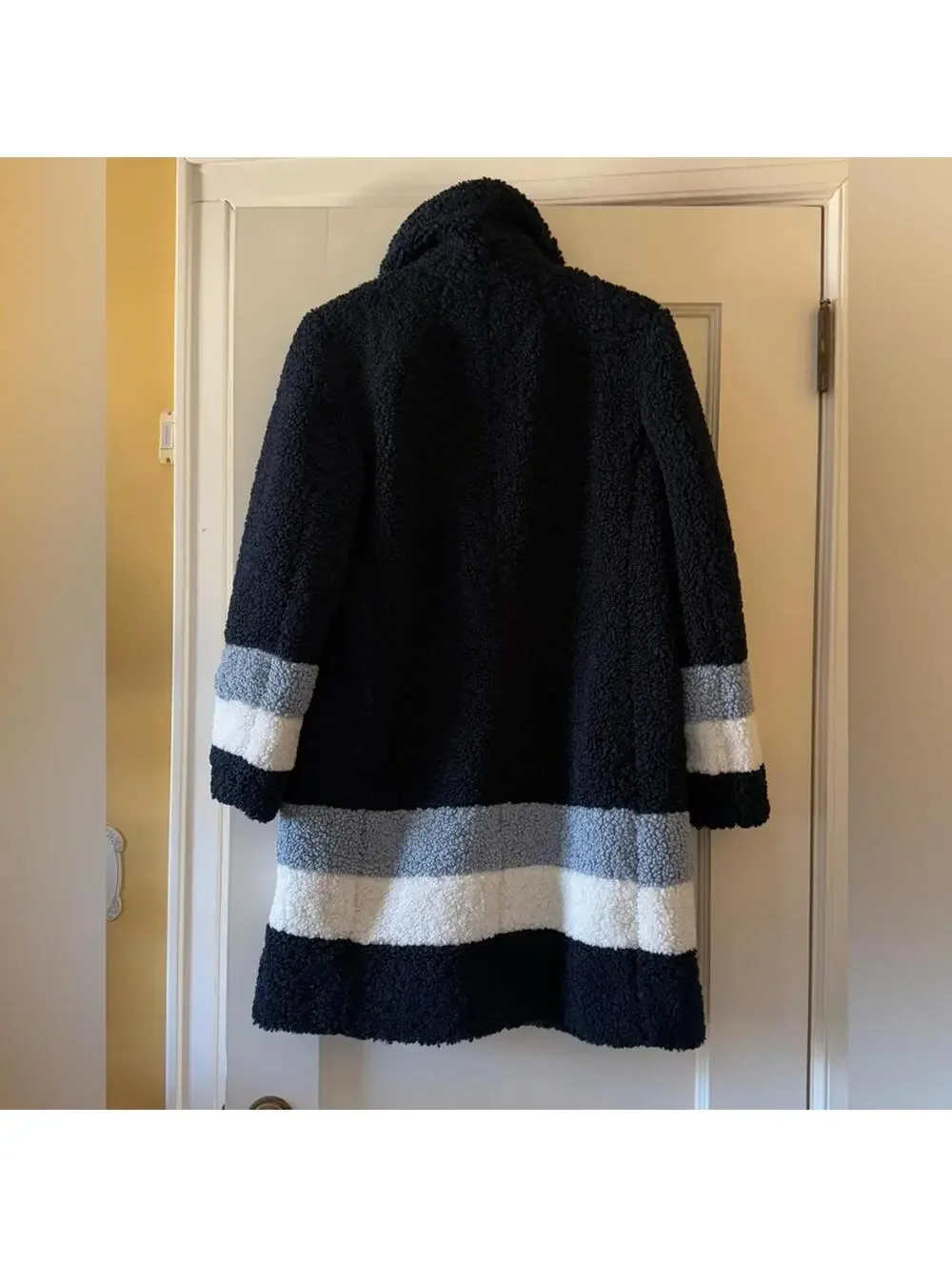 J. Crew Navy sherpa single button topcoat with blue colorblock details NWOT M